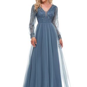 Ever-Pretty Women's Sparkle A-line Maxi Prom Gown Wedding Guest Dress Dark Blue US20