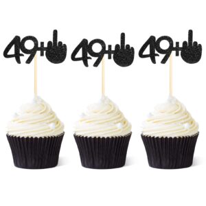 gersoniel 24 pieces 49 + 1 cupcake toppers funny 50th birthday cupcake picks glitter black middle finger cake toppers 50 cupcake decoration for happy 50th birthday party anniversary decorations