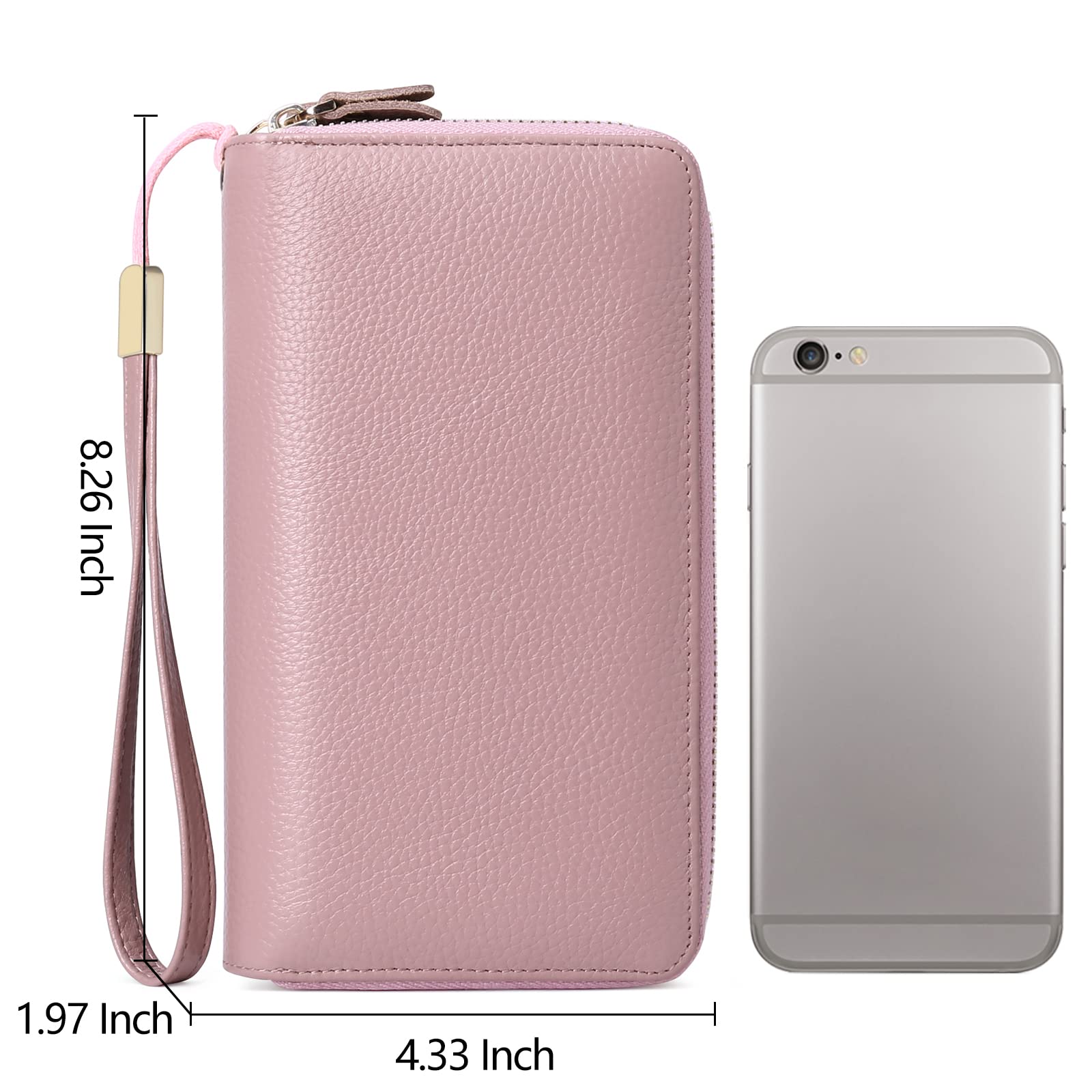 SENDEFN Leather Women Wallet RFID Blocking Zipper Around Phone Holder Clutch Wristlet Large Capacity