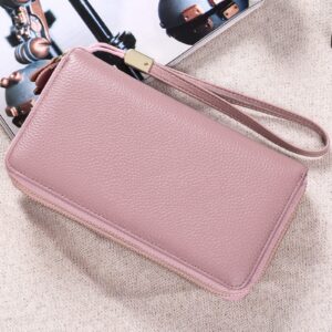 SENDEFN Leather Women Wallet RFID Blocking Zipper Around Phone Holder Clutch Wristlet Large Capacity