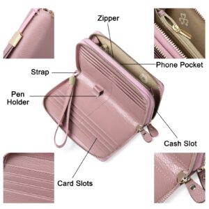 SENDEFN Leather Women Wallet RFID Blocking Zipper Around Phone Holder Clutch Wristlet Large Capacity