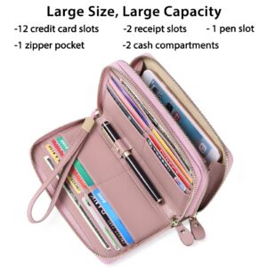 SENDEFN Leather Women Wallet RFID Blocking Zipper Around Phone Holder Clutch Wristlet Large Capacity