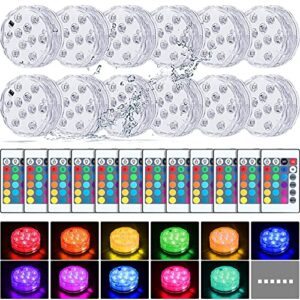 mudder 12 pack submersible led lights with remote waterproof pool underwater led light battery operated bathtub light 16 color changing lamp for hot tub pool pond vase aquarium decoration