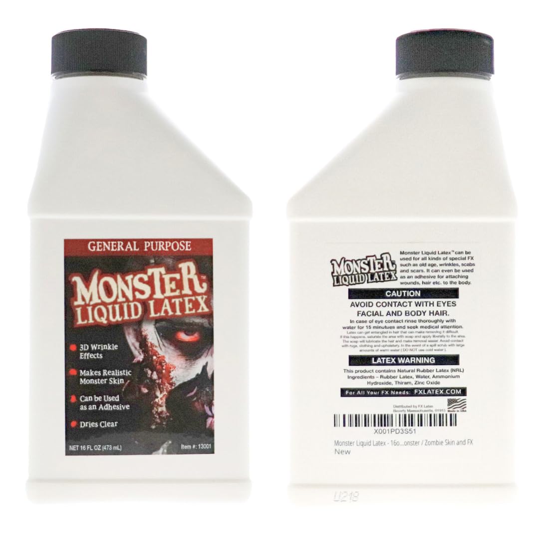 Monster Liquid Latex - Dries CLEAR - Creates Zombie Skin and FX