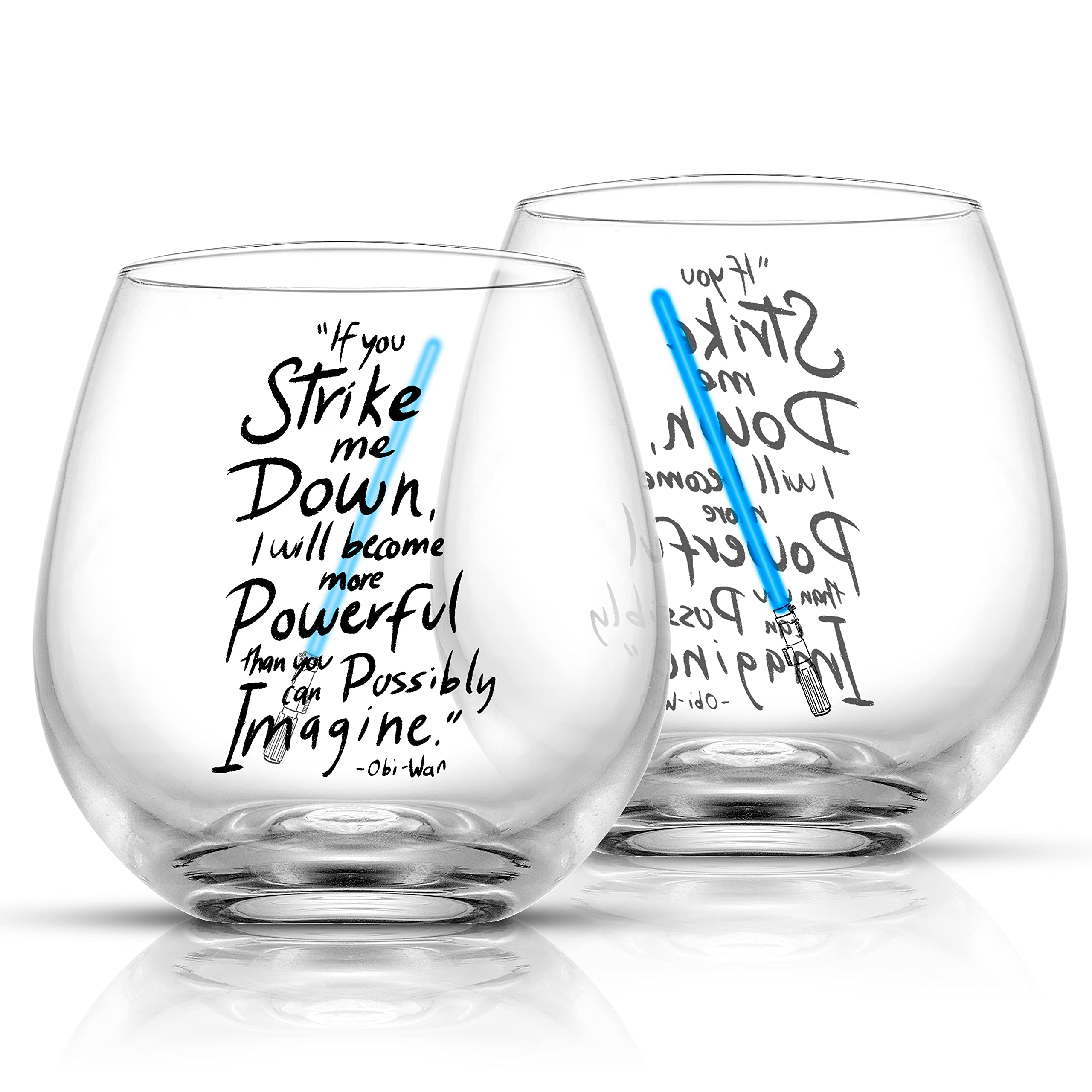 JoyJolt Star Wars Obi-Wan Kenobi Lightsaber Stemless Drinking Glass - 15 oz - Set of 2