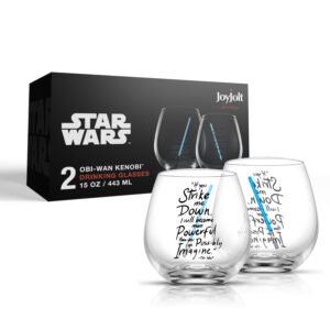 JoyJolt Star Wars Obi-Wan Kenobi Lightsaber Stemless Drinking Glass - 15 oz - Set of 2