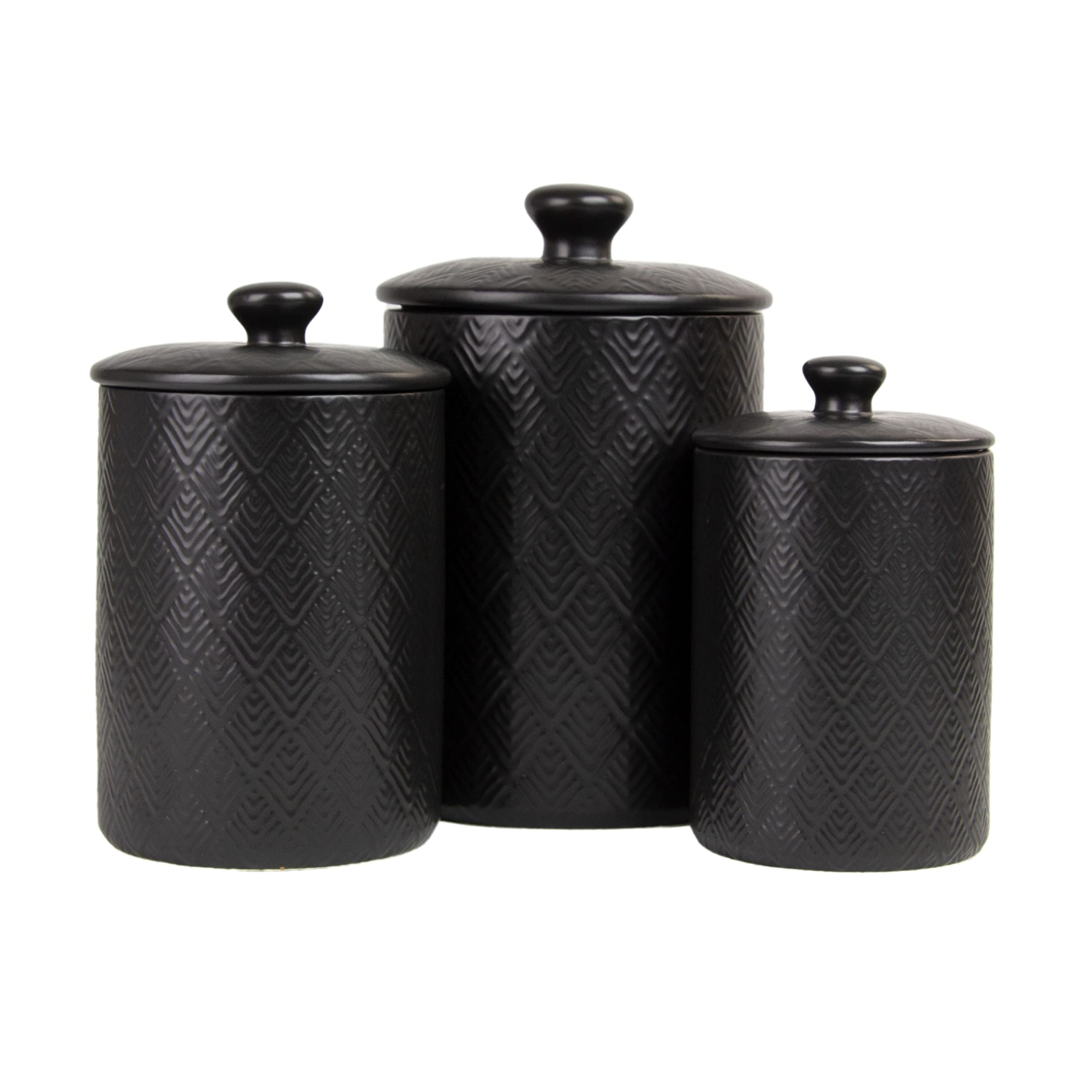 10 Strawberry Street Kitchen Canister, 3 Piece Set, Marquis Matte Black