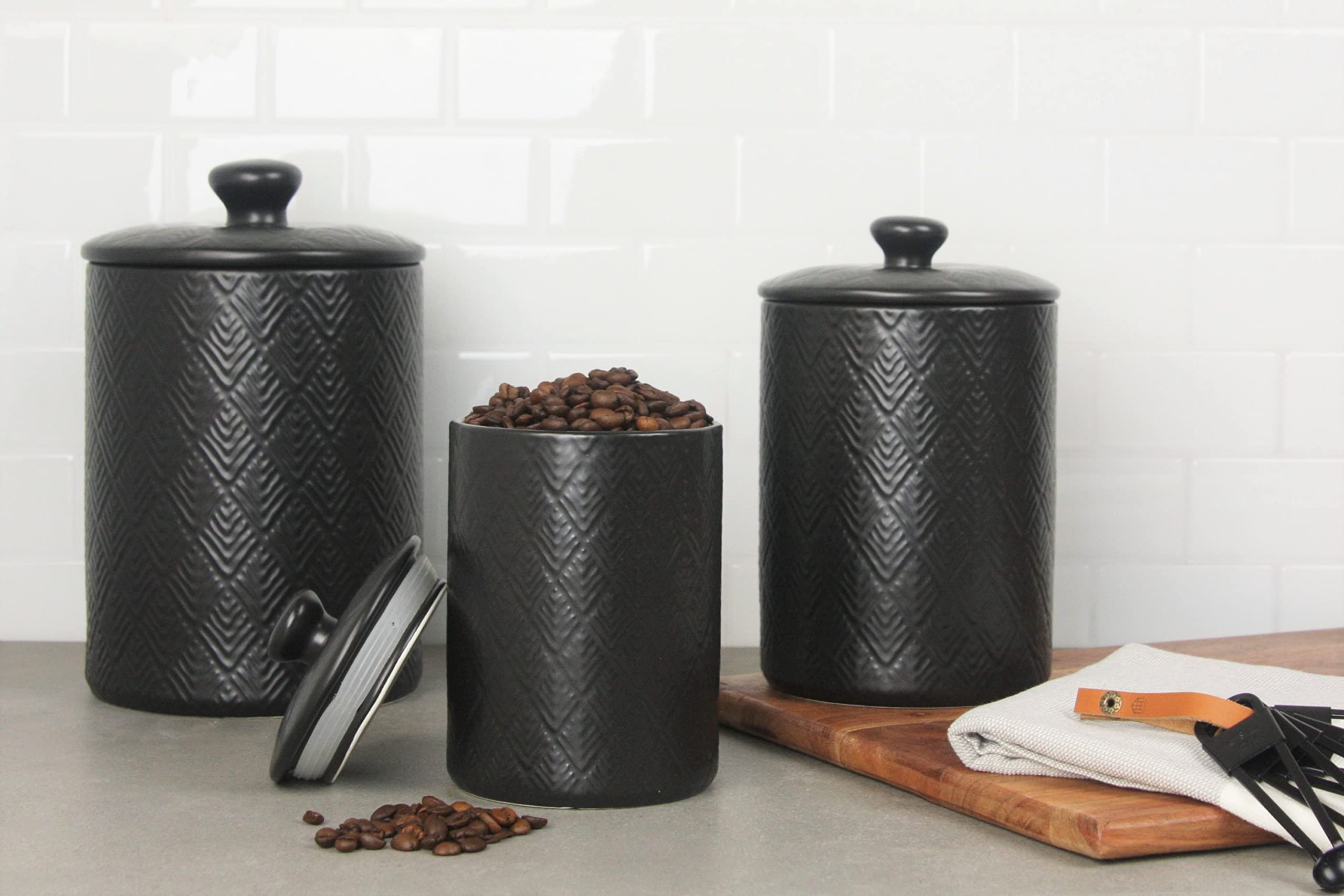 10 Strawberry Street Kitchen Canister, 3 Piece Set, Marquis Matte Black