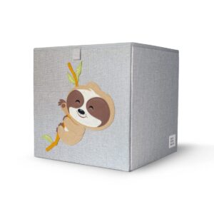 Gav & Griff E. Bear Co. Sloth Storage Cube, Box, Organizer, Container, Bin, 13 inch Kids Cubby, Sloth Design 3 Grey