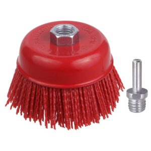 wenora 4 inch nylon cup brush for angle grinder, abrasive filament cup brush, nylon wheel brush for grinder, 5/8" 11 thread, 1/4" drill arbor