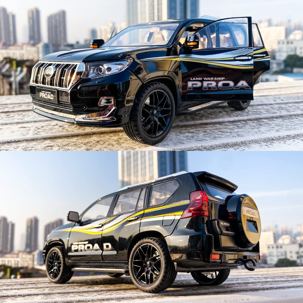 WAKAKAC 1/18 Scale Model Car Prado Alloy Diecast Collectible Model Vehicle Pull Back with Light and Sound Toy Car for Boys(Black)