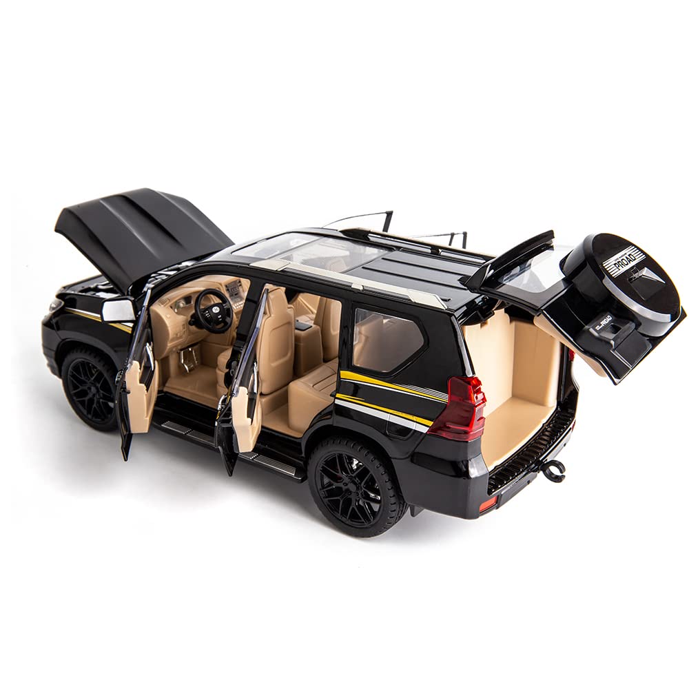 WAKAKAC 1/18 Scale Model Car Prado Alloy Diecast Collectible Model Vehicle Pull Back with Light and Sound Toy Car for Boys(Black)