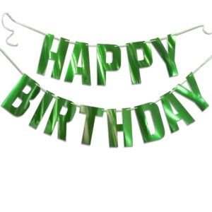 glossy green happy birthday metallic banner greenery theme party decoration garland supplies signs for funny new years birthday nursery hanging décor 13pcs