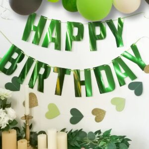 Glossy Green Happy Birthday Metallic Banner Greenery Theme Party Decoration Garland Supplies Signs for Funny New Years Birthday Nursery Hanging Décor 13pcs