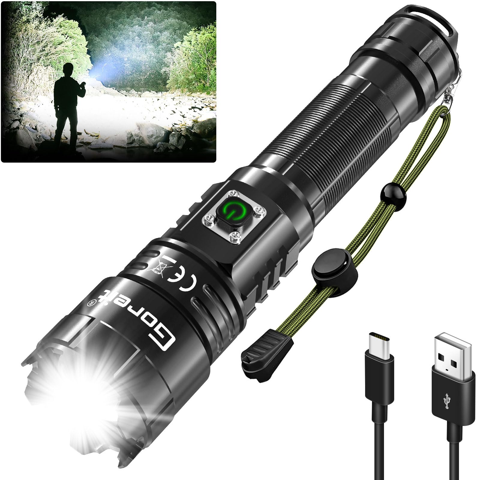 Goreit Flashlights High Lumens Rechargeable, 950000 Lumen XHP70.2 LED Flashlight USB Super Bright Flash Lights, High Powered Handheld Flashlights for Emergencies Camping, Waterproof, Adjustable Focus