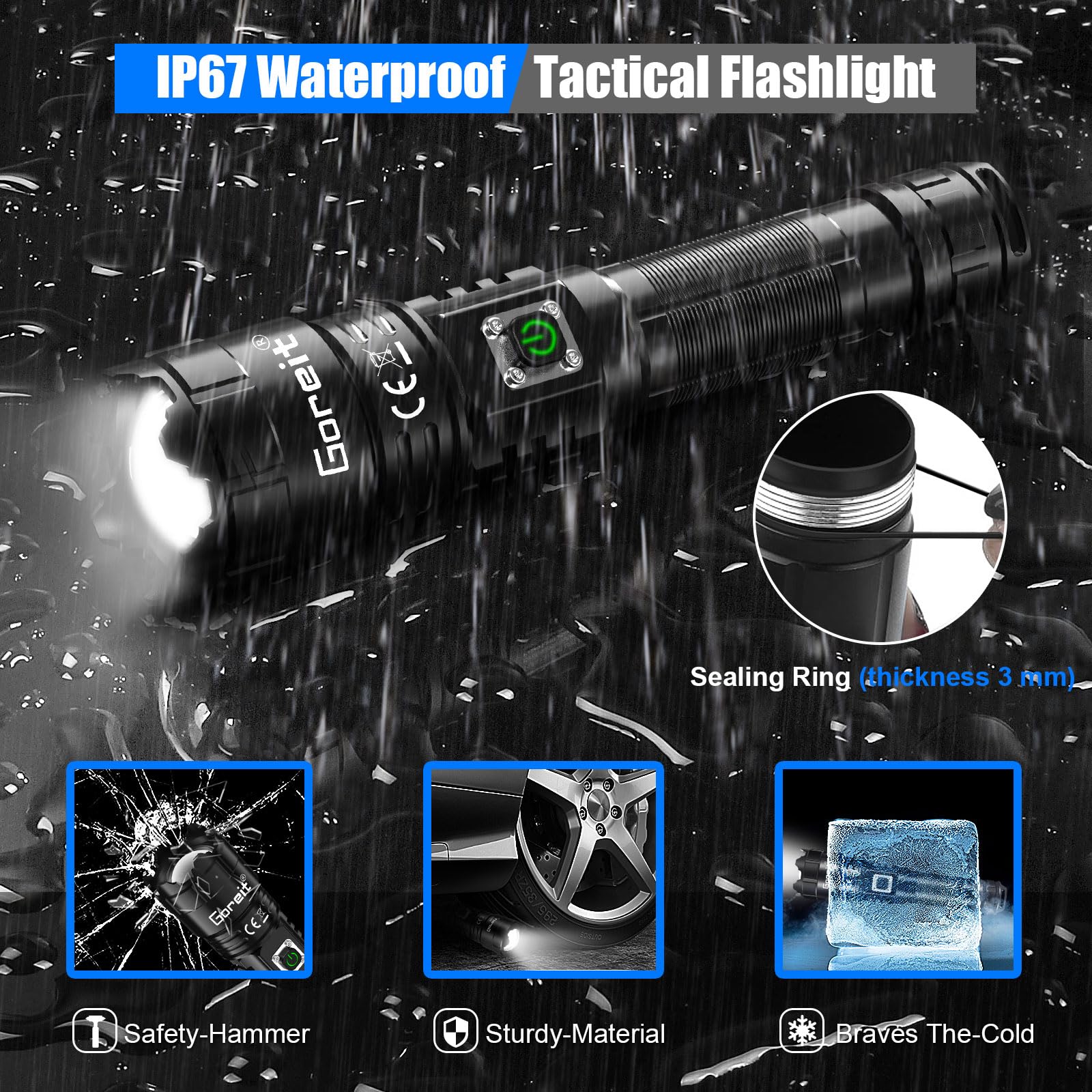 Goreit Flashlights High Lumens Rechargeable, 950000 Lumen XHP70.2 LED Flashlight USB Super Bright Flash Lights, High Powered Handheld Flashlights for Emergencies Camping, Waterproof, Adjustable Focus