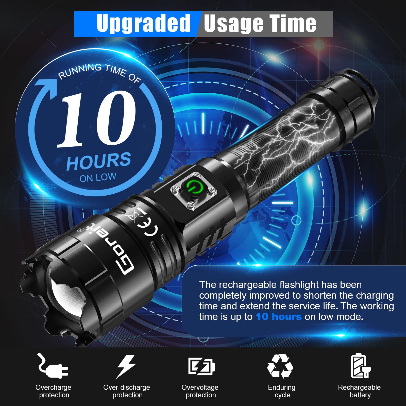 Goreit Flashlights High Lumens Rechargeable, 950000 Lumen XHP70.2 LED Flashlight USB Super Bright Flash Lights, High Powered Handheld Flashlights for Emergencies Camping, Waterproof, Adjustable Focus