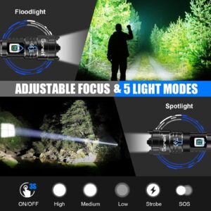 Goreit Flashlights High Lumens Rechargeable, 950000 Lumen XHP70.2 LED Flashlight USB Super Bright Flash Lights, High Powered Handheld Flashlights for Emergencies Camping, Waterproof, Adjustable Focus