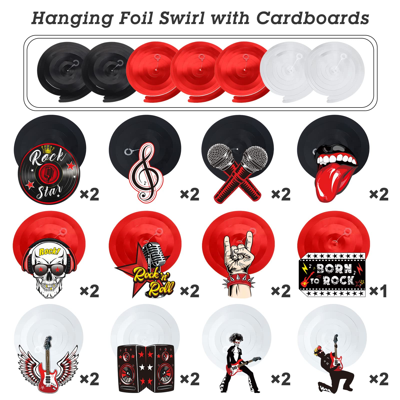 Zonon 53 Pieces Rock and Roll Theme Party Decorations, Guitar Record Sign Rock Star Music Party Hanging Swirls Ceiling Decor for 50's 60's Rock Music Theme Party Favors Supplies