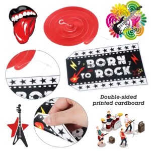 Zonon 53 Pieces Rock and Roll Theme Party Decorations, Guitar Record Sign Rock Star Music Party Hanging Swirls Ceiling Decor for 50's 60's Rock Music Theme Party Favors Supplies