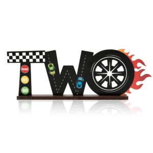 osnie race car two letter sign wooden table centerpiece let’s go racing checkered theme 2nd party supplies decoration milestone cake smash photo props for kids boys two years old birthday