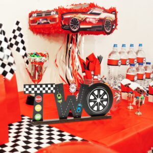 OSNIE Race Car Two Letter Sign Wooden Table Centerpiece Let’s Go Racing Checkered Theme 2nd Party Supplies Decoration Milestone Cake Smash Photo Props for Kids Boys Two Years Old Birthday