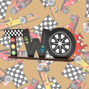 OSNIE Race Car Two Letter Sign Wooden Table Centerpiece Let’s Go Racing Checkered Theme 2nd Party Supplies Decoration Milestone Cake Smash Photo Props for Kids Boys Two Years Old Birthday
