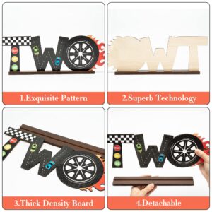 OSNIE Race Car Two Letter Sign Wooden Table Centerpiece Let’s Go Racing Checkered Theme 2nd Party Supplies Decoration Milestone Cake Smash Photo Props for Kids Boys Two Years Old Birthday