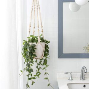 Mkono Macrame Plant Hanger Indoor 35 Inch Hanging Planter Basket Set of 2 and Boho Hanging Planter Metal Plant Hanger with Plastic Pots Fits 6 Inch Planter Set of 2