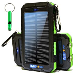 solar charger power bank 20000mah, portable solar pone charger with compass,carabiner, whistle,flashlights,solar panel charger,camping gear accessory (green)
