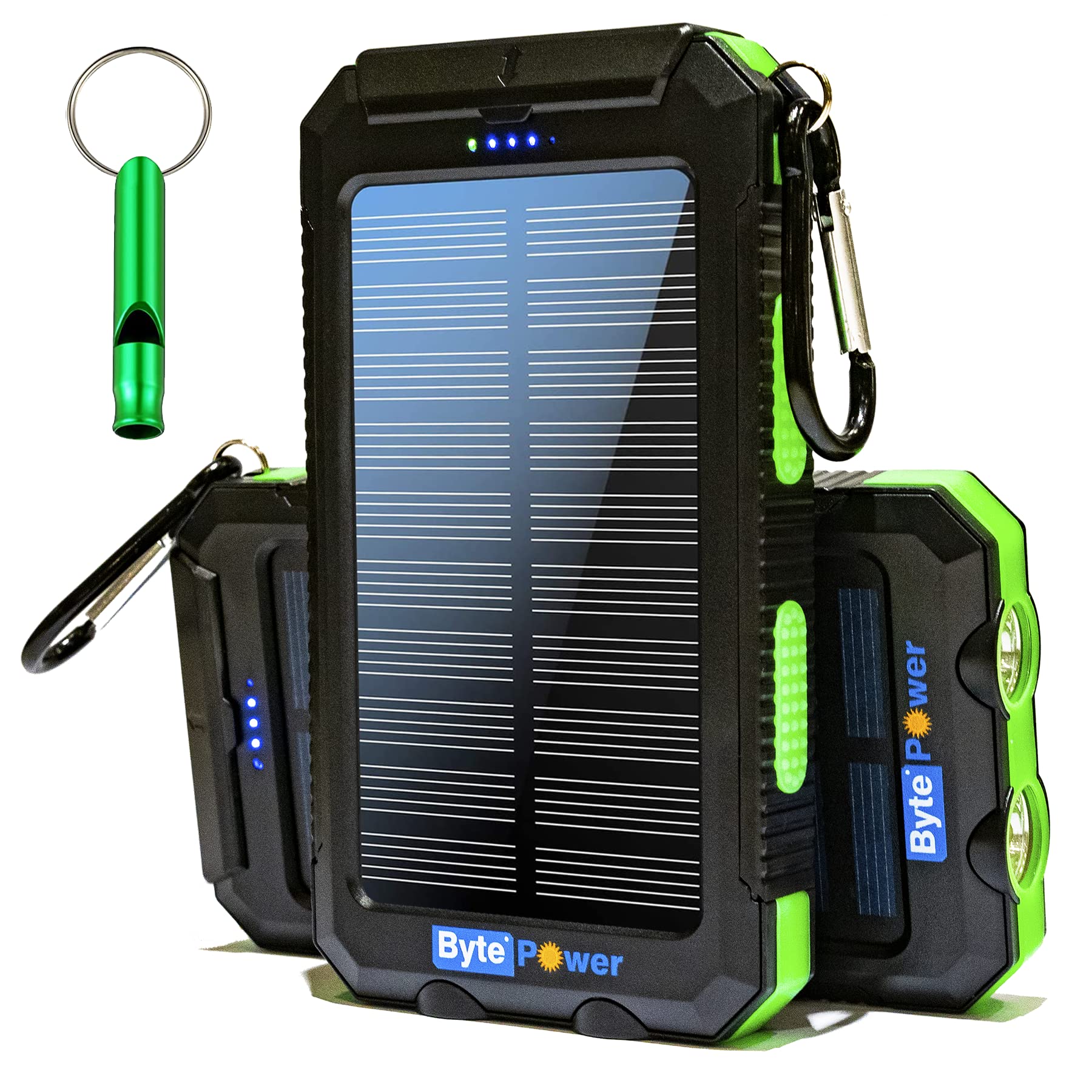 Solar Charger Power Bank 20000mAh, Portable Solar Pone Charger with Compass,Carabiner, Whistle,Flashlights,Solar Panel Charger,Camping Gear Accessory (Green)