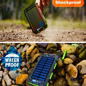 Solar Charger Power Bank 20000mAh, Portable Solar Pone Charger with Compass,Carabiner, Whistle,Flashlights,Solar Panel Charger,Camping Gear Accessory (Green)