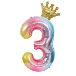 40-inch rainbow gradient number 3 crown balloons set, 3rd birthday decorations, 3rd birthday balloons,3th anniversary decorations. (3)