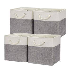 temary fabric baskets storage 12 inch storage cubes storage baskets with handle, clothes baskets for gift, large baskets for storage toys, books, blankets (white&gray)