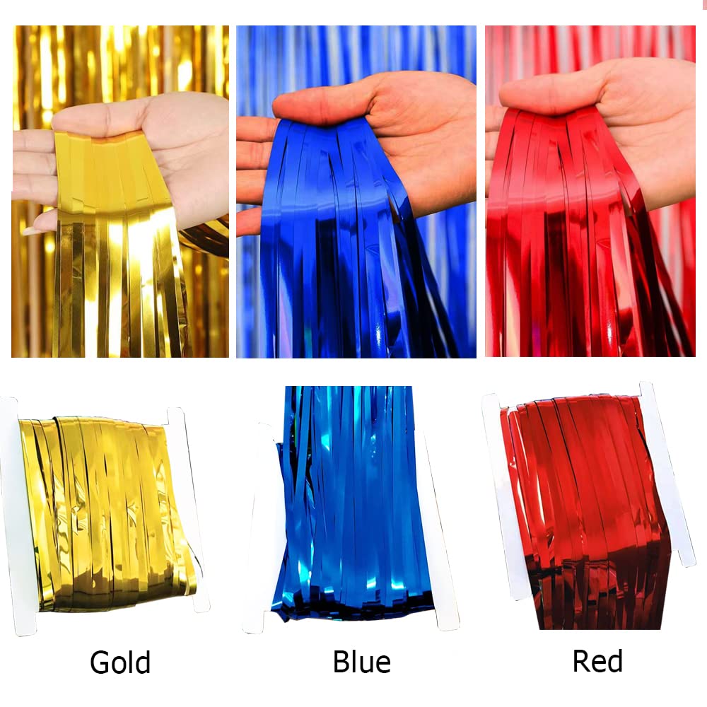 Paw Birthday Decorations, Paw Party Supplies Red Blue Gold Foil Fringe Curtain, Red Blue Yellow Balloons, Dog Paw Print Balloons for Kids Baby Shower Party Decorations