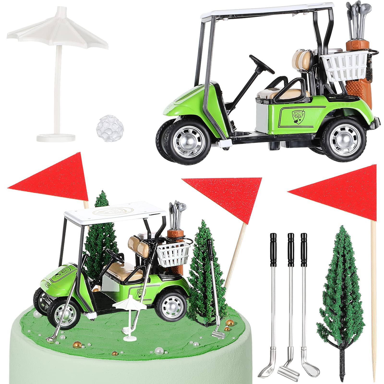 Moxweyeni 21 Pieces Golf Cake Decorations, Birthday Cake Toppers Mini Golf Cart Toy for Sport Themed Boy Girl Birthday Party Supplies