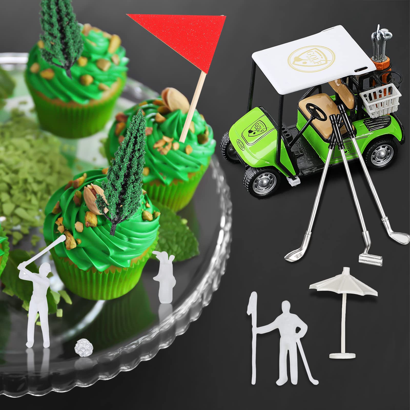 Moxweyeni 21 Pieces Golf Cake Decorations, Birthday Cake Toppers Mini Golf Cart Toy for Sport Themed Boy Girl Birthday Party Supplies