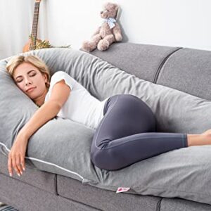 Meiz Pregnancy Pillow, Cooling Silky Pregnancy Pillows for Sleeping, 65" Full Body Maternity Pillow for Tall Pregnant Woman with Cooling Silk Jersey Cover, Grey