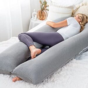 Meiz Pregnancy Pillow, Cooling Silky Pregnancy Pillows for Sleeping, 65" Full Body Maternity Pillow for Tall Pregnant Woman with Cooling Silk Jersey Cover, Grey