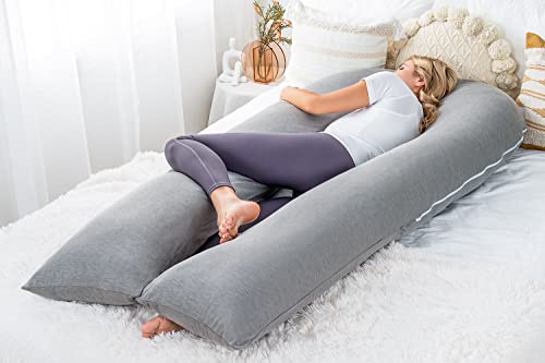 Meiz Pregnancy Pillow, Cooling Silky Pregnancy Pillows for Sleeping, 65" Full Body Maternity Pillow for Tall Pregnant Woman with Cooling Silk Jersey Cover, Grey