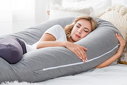 Meiz Pregnancy Pillow, Cooling Silky Pregnancy Pillows for Sleeping, 65" Full Body Maternity Pillow for Tall Pregnant Woman with Cooling Silk Jersey Cover, Grey