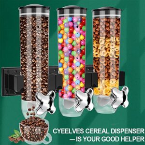 Cereal Dispenser Wall Mounted, Triple Dry Food Dispensers, Grain Dispenser Wall Mount Candy Dispenser, Snack Dispenser for Store Oatmeal Coffee Bean Nuts, Wall Kitchen Food Container with 3 Cups, 4.5L