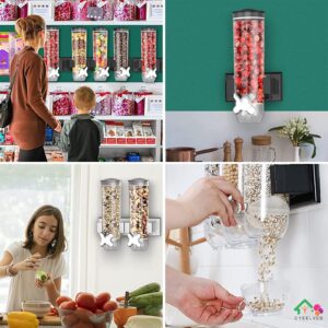 Cereal Dispenser Wall Mounted, Triple Dry Food Dispensers, Grain Dispenser Wall Mount Candy Dispenser, Snack Dispenser for Store Oatmeal Coffee Bean Nuts, Wall Kitchen Food Container with 3 Cups, 4.5L