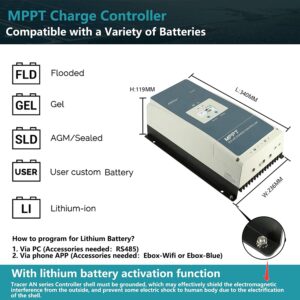 EPEVER Tracer 50A MPPT Solar Charge Controller 150V Max PV for Lithium LiFePO4, AGM, Lead Acid & More