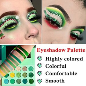 Green Eyeshadow Palette，QIUFSSE 15 Colors Eye Shadow Pallete Sets Highly Pigmented Matte Glitter Colorful Long Lasting Blendable Forest Emerald Green Yellow Makeup Pallet for Women Christmas Halloween