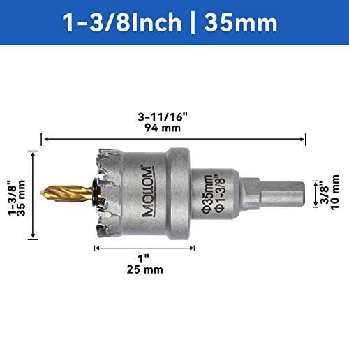 Mollom Heavy Duty Carbide Hole Saw, Hole Cutter cuts Stainless Steel, mild Steel, Iron, Copper, Brass, Plastic (1-3/8'' 35mm)