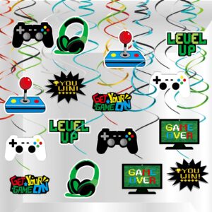 miahart 34 pieces video game party hanging swirls decorations foil ceiling streamers for video game themed birthday party decorations