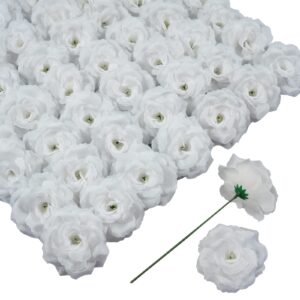 eternal blossom rose head flowers with stem, 50 white artificial flowers, used for wedding decoration diy handmade flowers silk fake rose 3 inches and 6 inches stem valentines day decorations