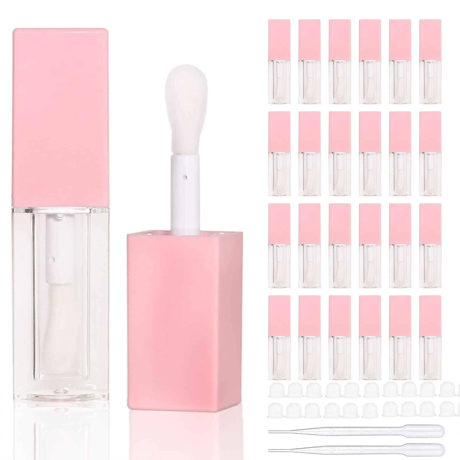 24pcs 5ml Empty square pink lipgloss tubes bulk wholesale with big wand lipgloss containers