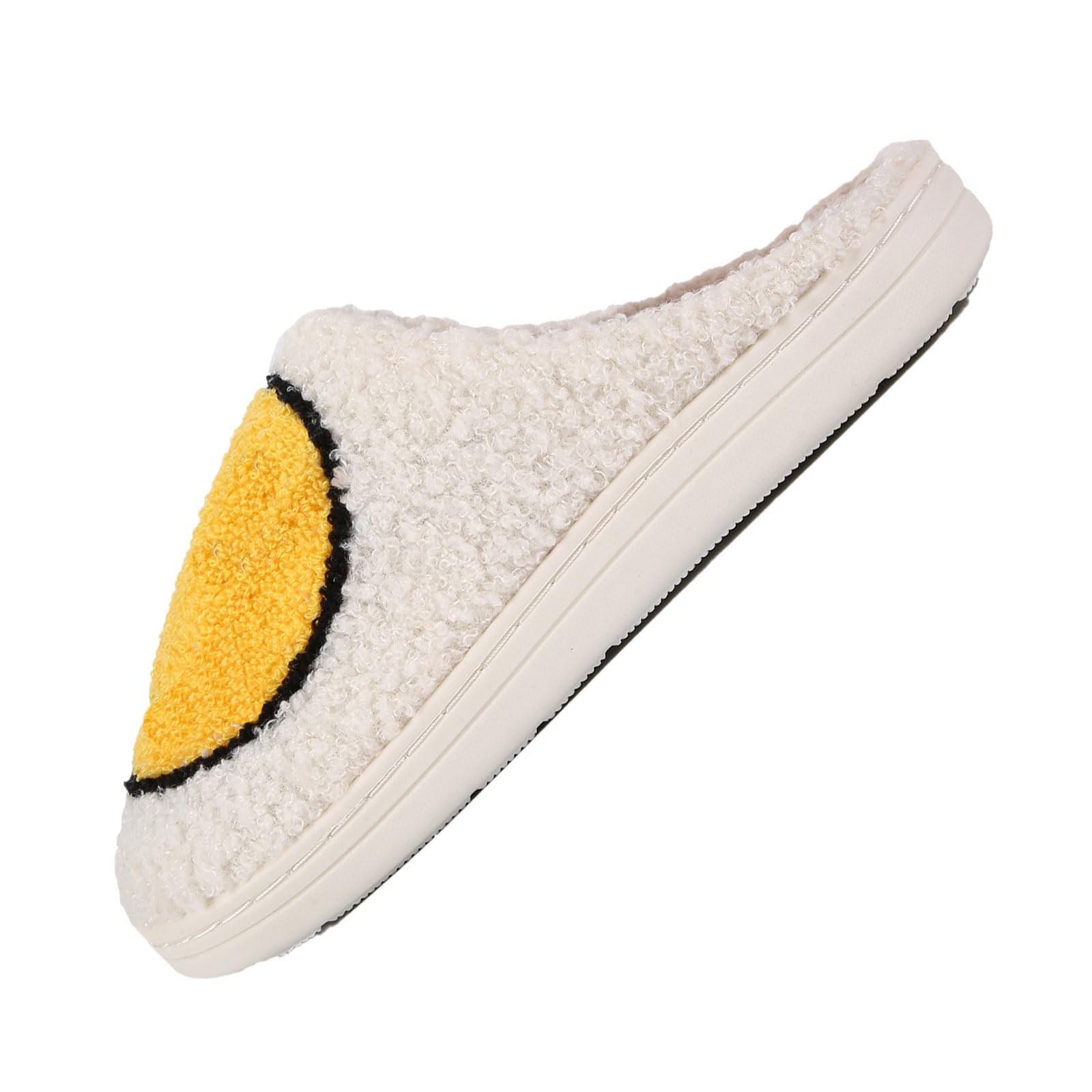 Smile Face Slippers for Women Men Soft Fuzzy Comfy Warm Thick Sole Slip-on Slippers, Plush Retro Cute Cloud Happy Face House Slippers, Fluffy Home Platform Slides Shoes Indoor Outdoor(yellow,38/39)